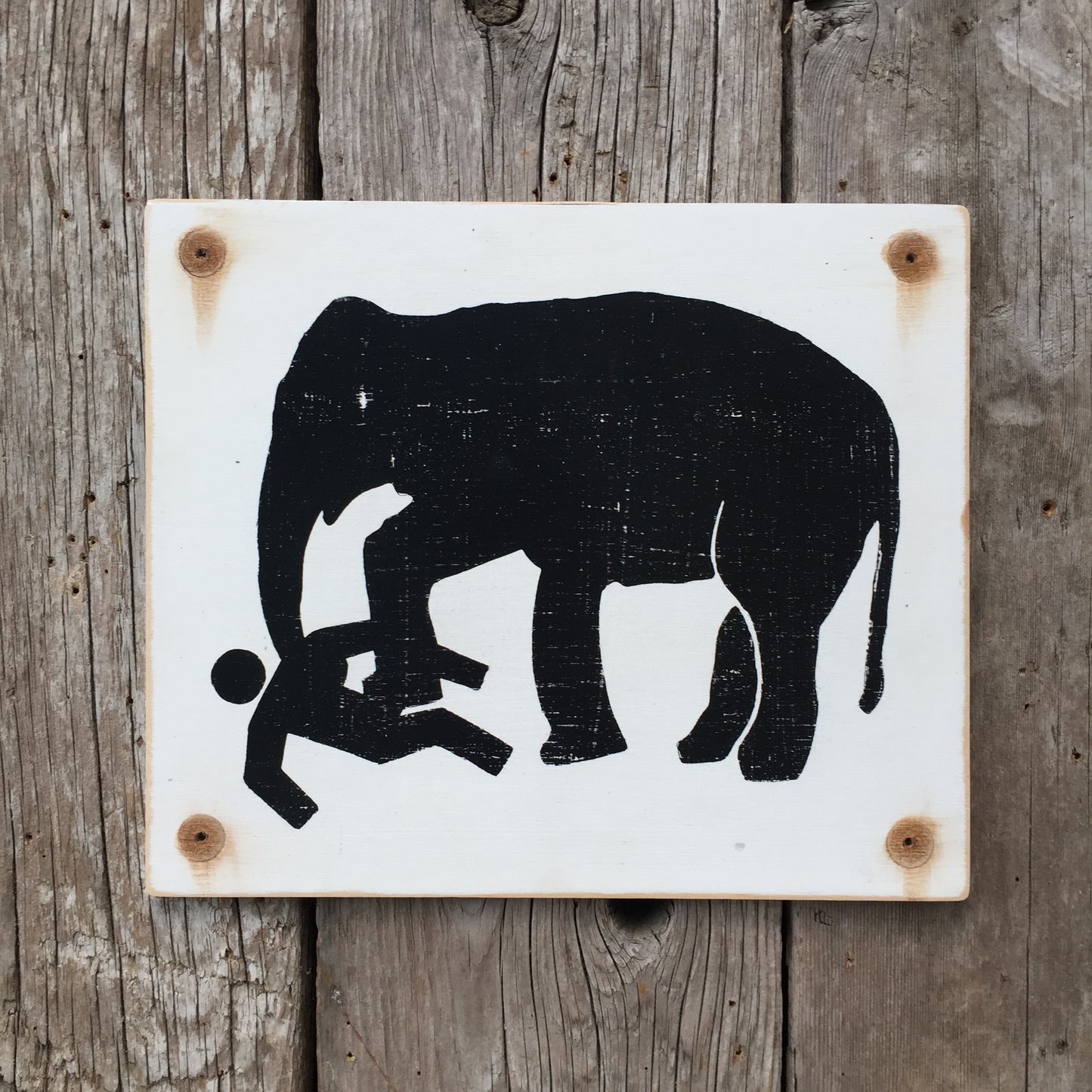 Handmade Vintage Elephant Stickman Warning Sign
