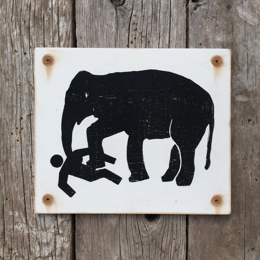 Handmade Vintage Elephant Stickman Warning Sign