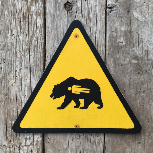Handmade Vintage Grizzly Bear Stickman Warning Sign