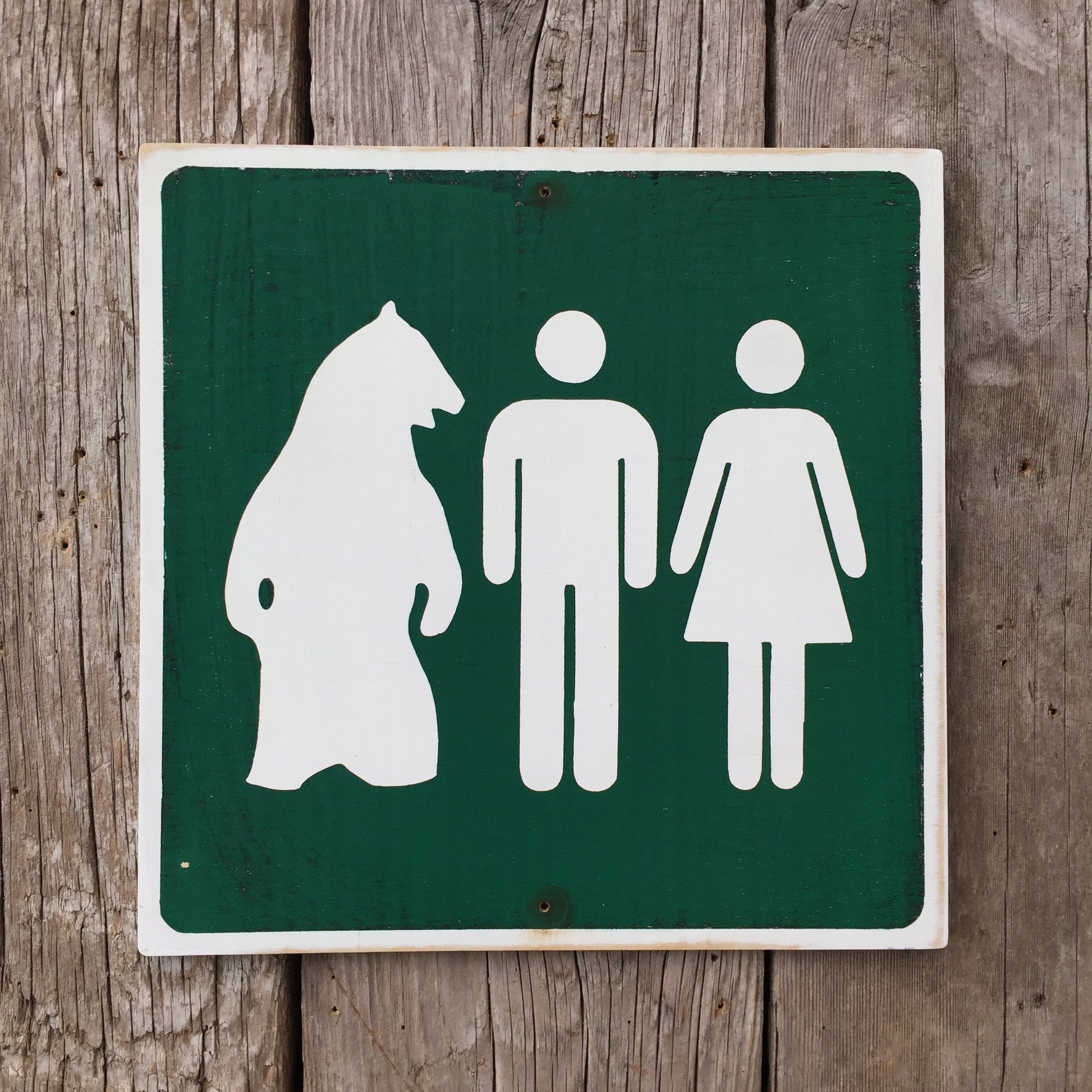 Handmade Vintage Man Woman Bear Stickman Bathroom Or Restroom Sign