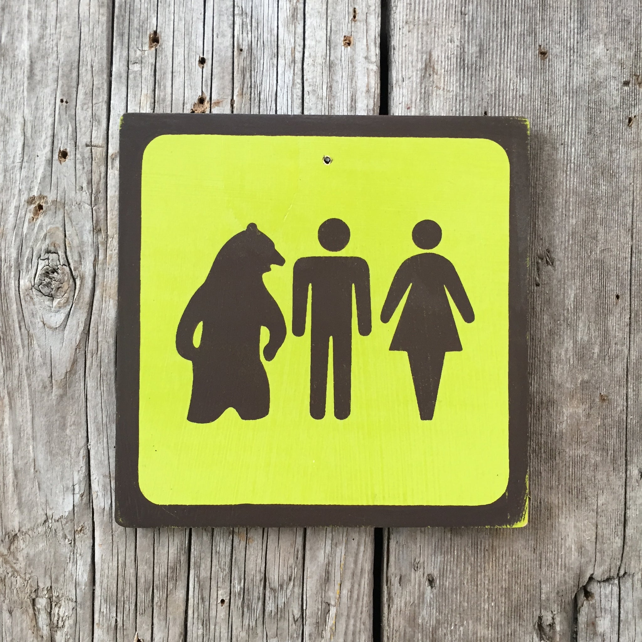 Handmade Vintage Park Man Woman Bear Camping Bathroom Restroom Outdoors Icon Sign
