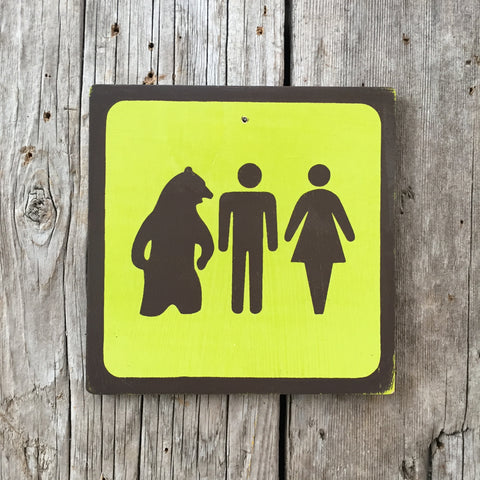 Handmade Vintage Park Man Woman Bear Camping Bathroom Restroom Outdoors Icon Sign