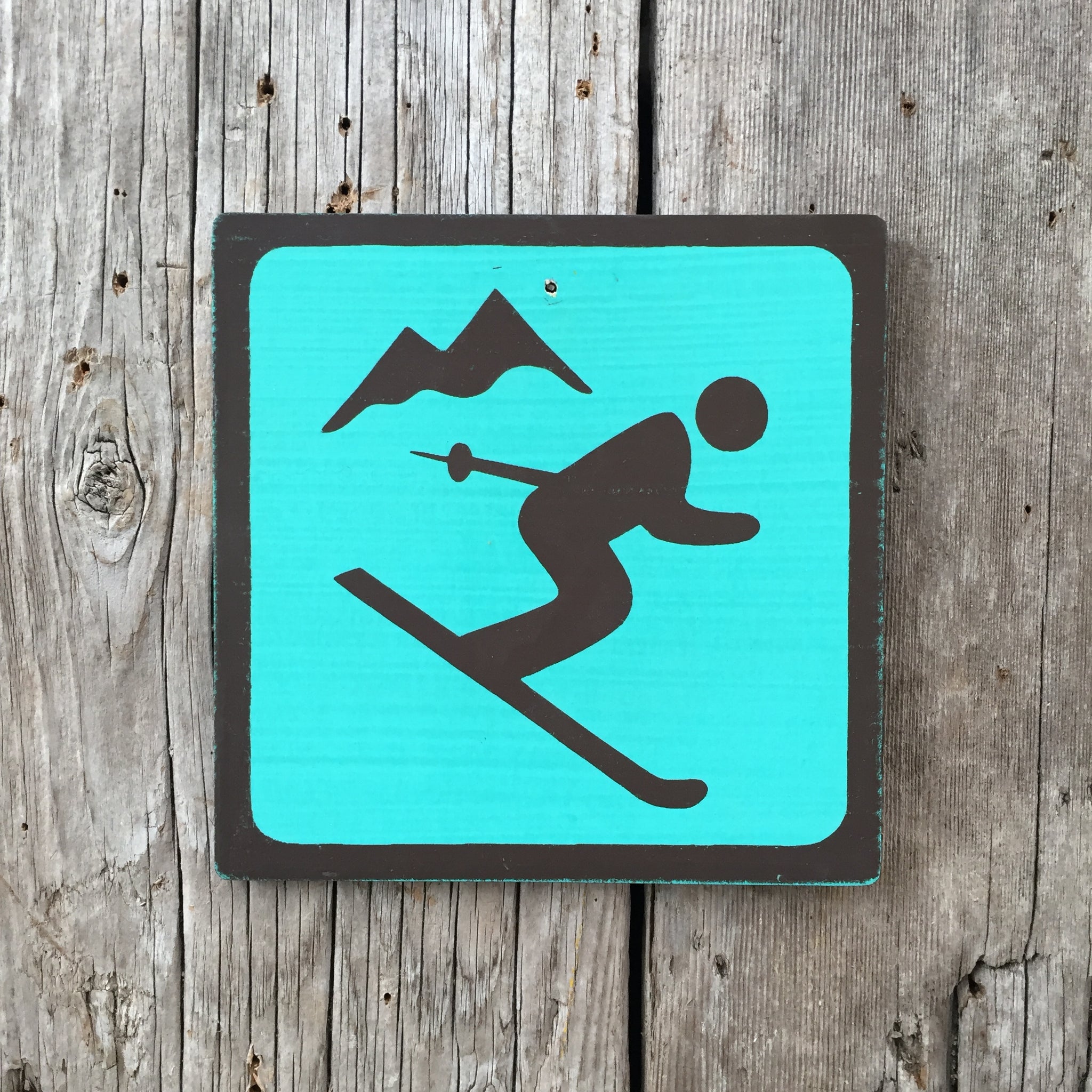 Handmade Vintage Park Mountain Skiing Ski Hill Outdoors Sport Icon Sign