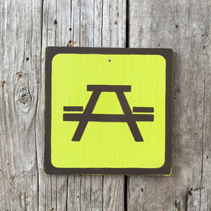 Handmade Vintage Park Picnic Table Camping Outdoors Icon Sign