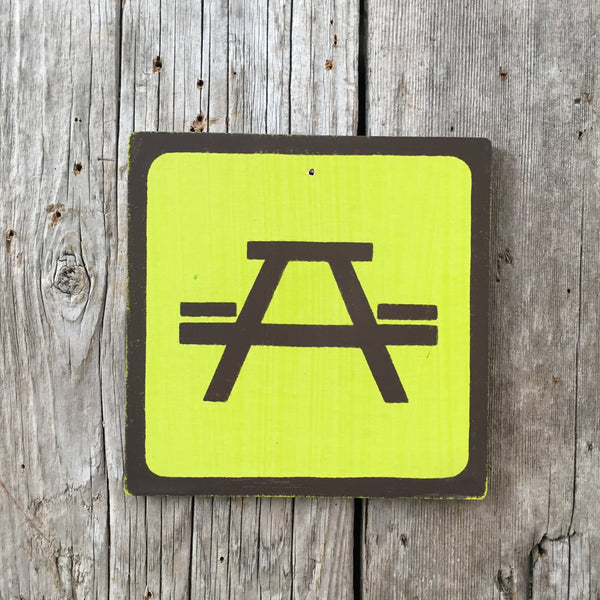 Handmade Vintage Park Picnic Table Camping Outdoors Icon Sign