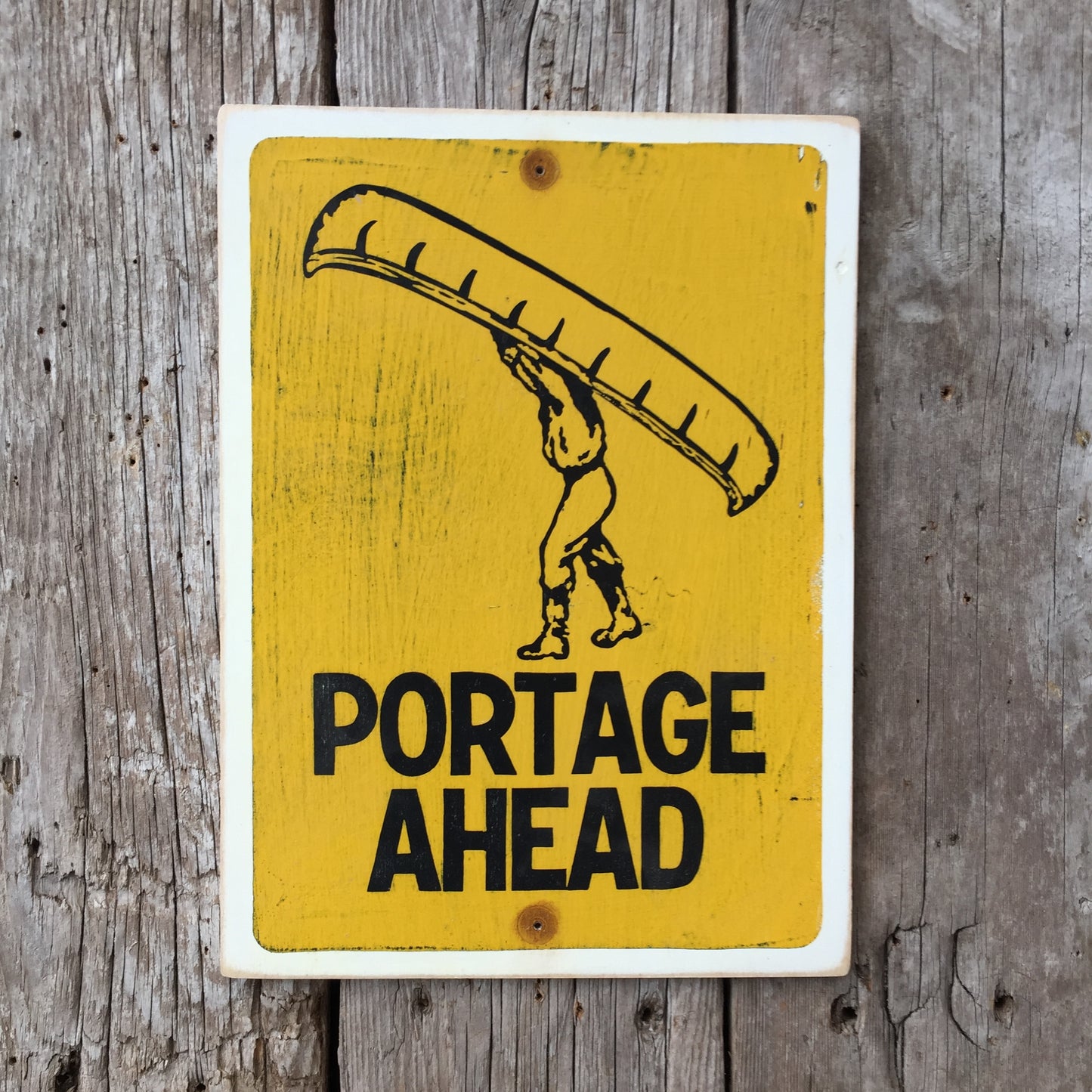 Handmade Vintage Portage Ahead Canoe Park Sign