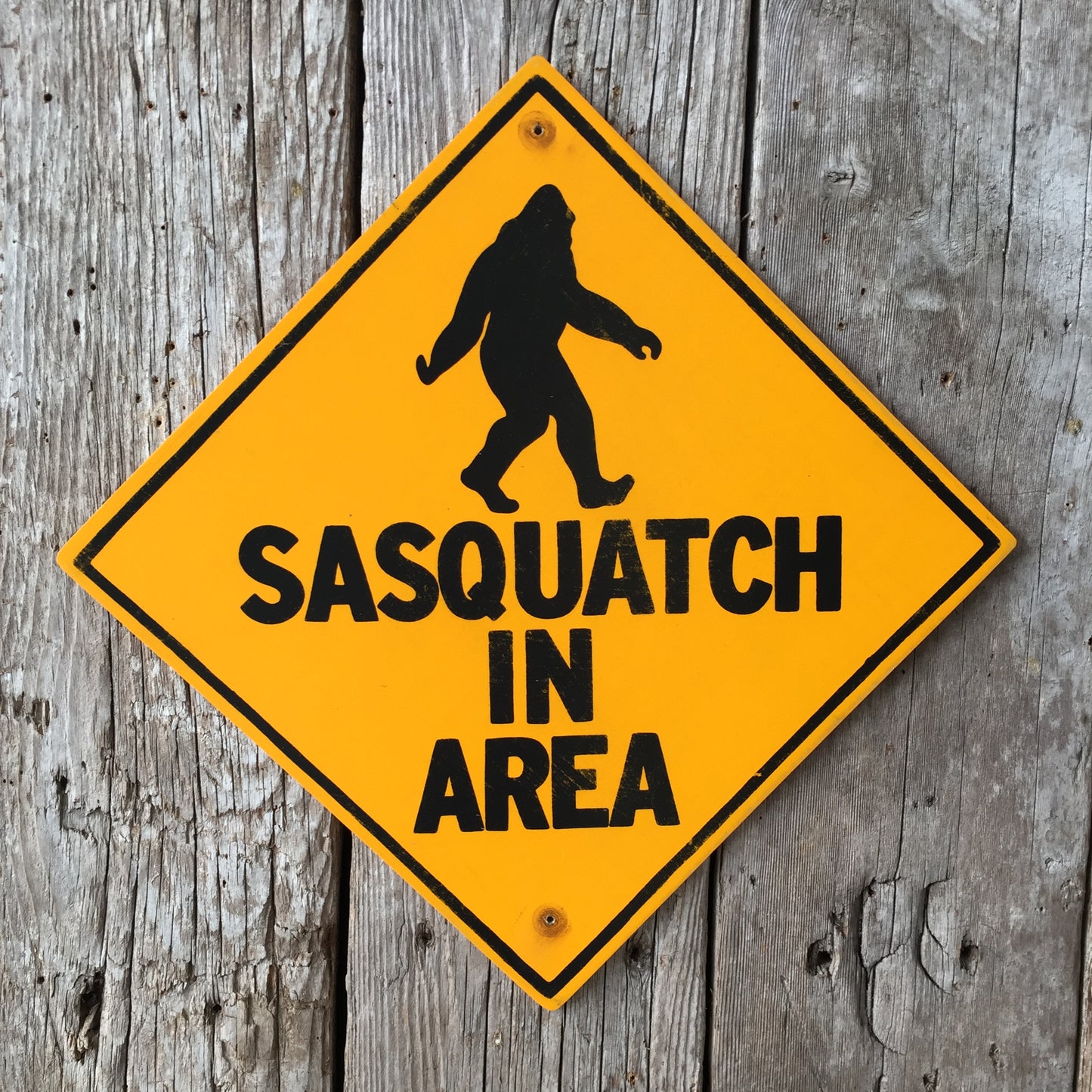 Handmade Vintage Bigfoot Sasquatch In Area Warning Sign