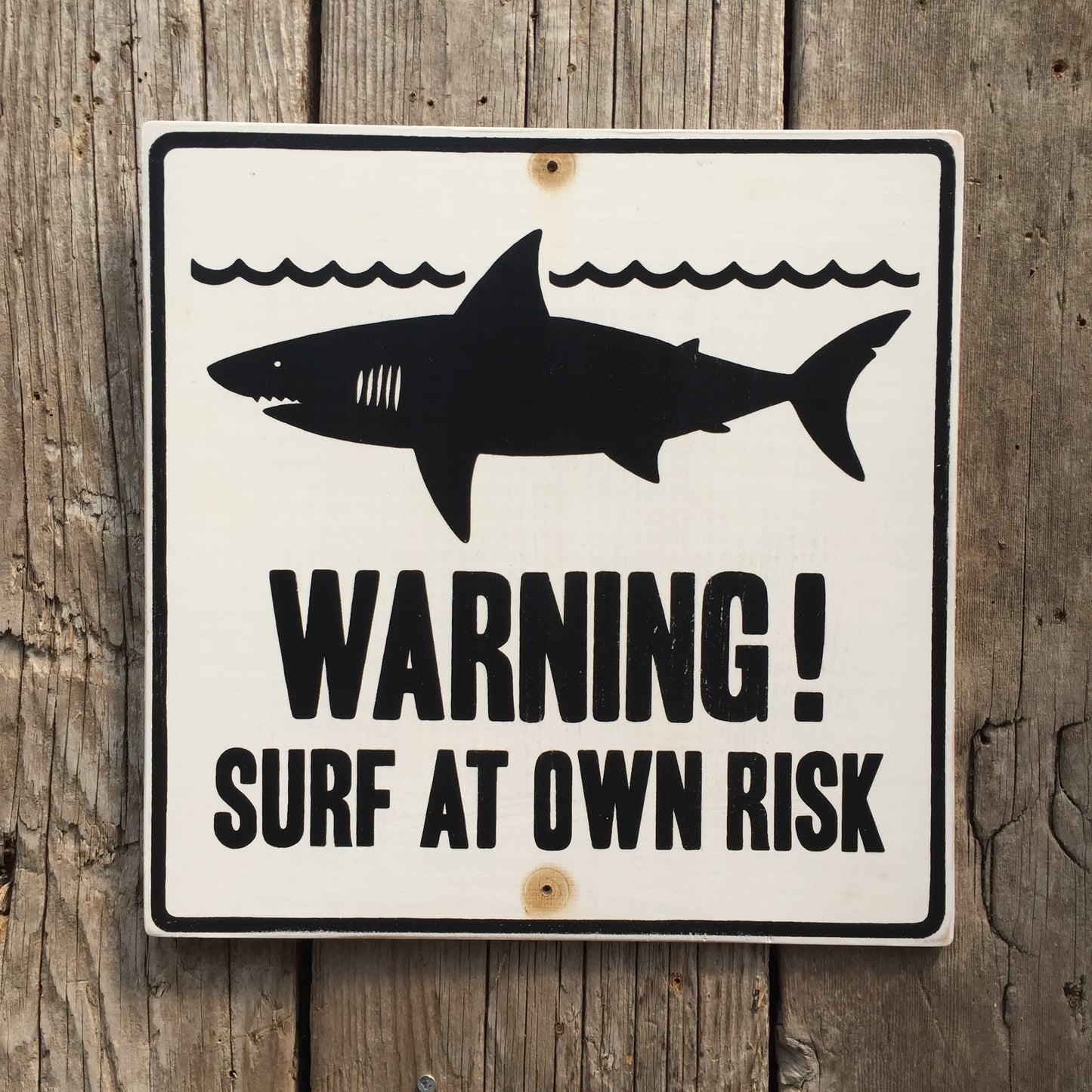 Handmade Vintage Shark Surf Warning Sign