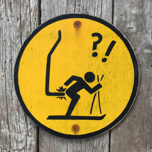 Handmade Vintage Ski Hill Chairlift Stickman Warning Sign