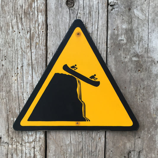 Handmade Vintage Canoe Waterfall Stickman Warning Sign