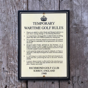 Handmade Vintage WWII Temporary Wartime Golf Rules Sign