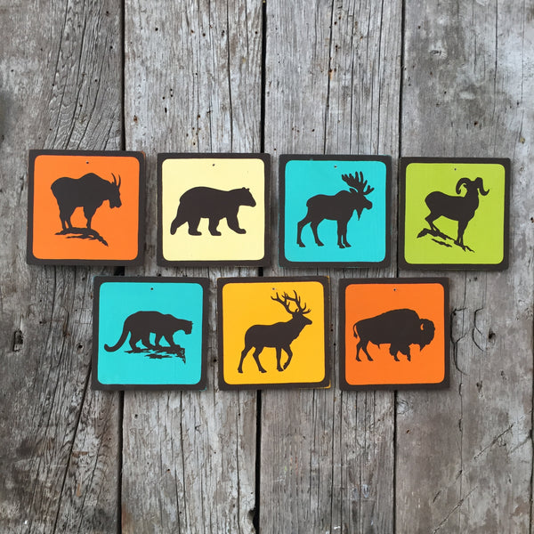 Rocky Mountain Wildlife Park Icon Sign Set | Handmade Vintage | Campground Signs | National Park | State Park | Provincial Park | Outdoors