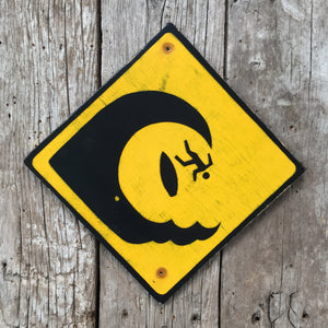 Handmade Vintage High Surf Beach Stickman Warning Sign