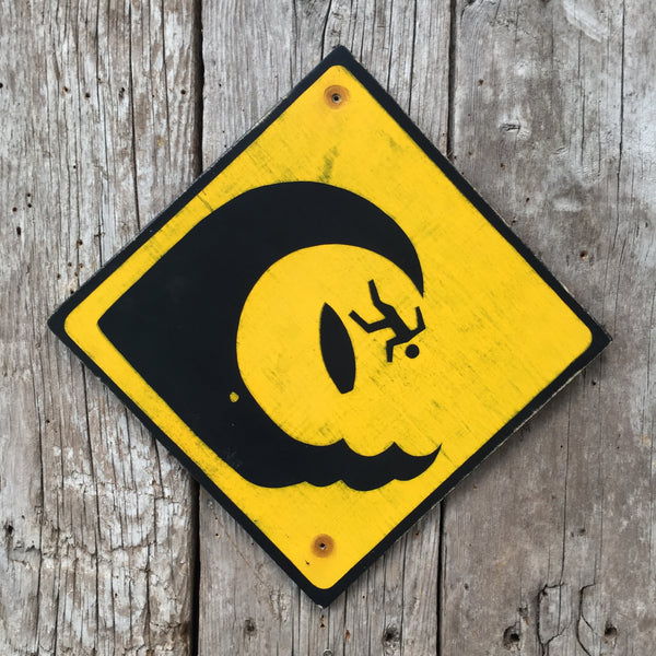 Handmade Vintage High Surf Beach Stickman Warning Sign