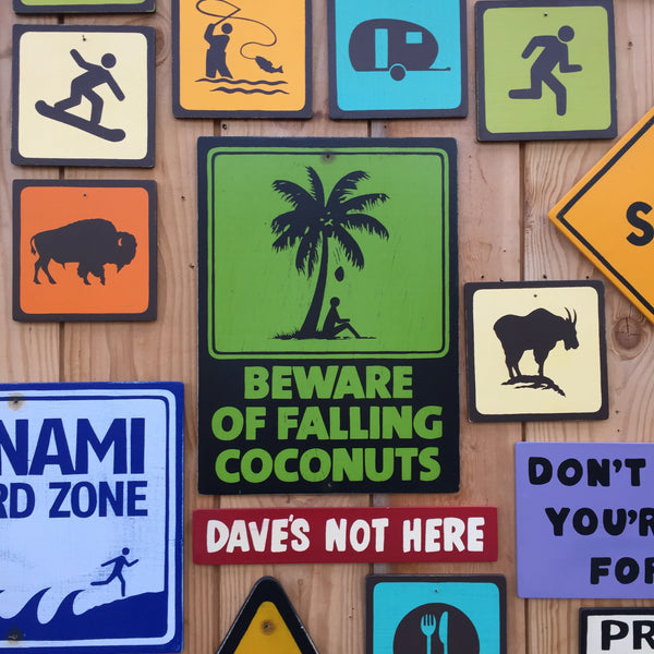 Beware Of Falling Coconuts Warning Sign | Handmade Vintage | Tropical Island Beach Sign | Coastal Surfing Ocean Sign | Coconuts