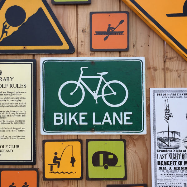 Bike Lane Road Sign | Handmade Vintage | Urban Bicycle Sign | Cycling Sign | Highway Bike Sign