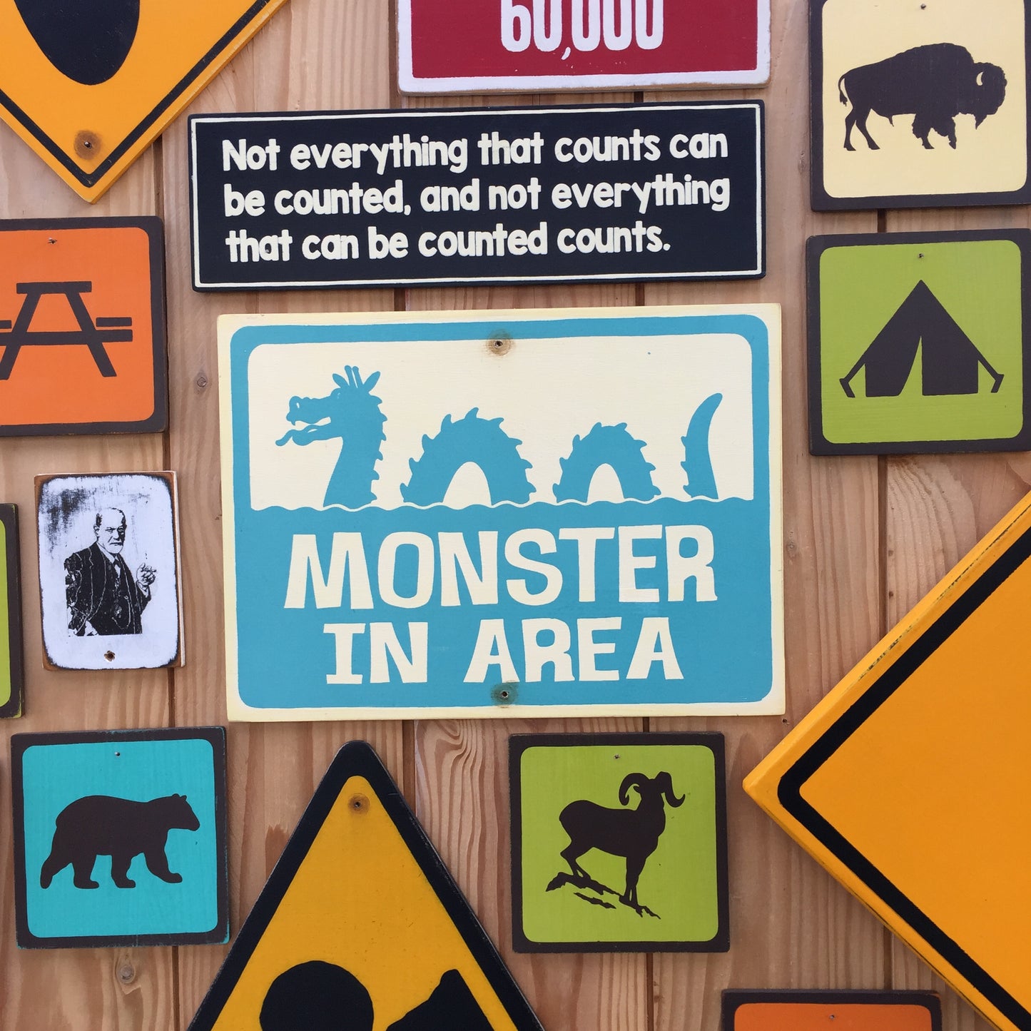 Monster In Area Sign | Handmade | Ogopogo | Loch Ness monster | Mythical Creature | Pool and Hot tub décor | Ocean | Beach | Lake