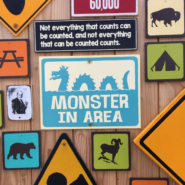 Monster In Area Ogopogo Sign | Handmade Vintage | Lake Okanagan | Lake Monster | Sea Monster | Loch Ness Monster | Cryptozoology