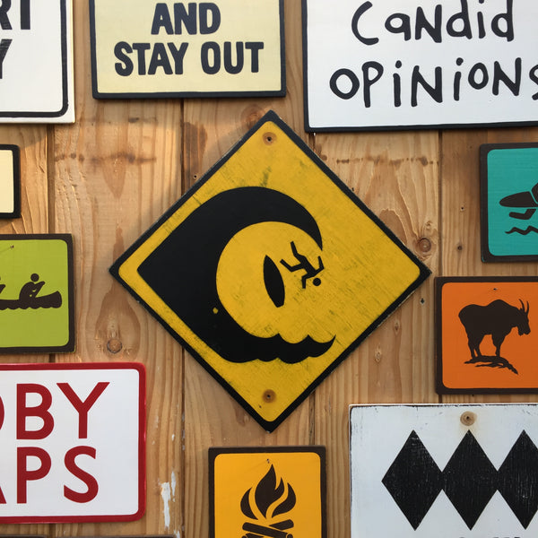 High Surf Warning Sign | Handmade Vintage | Surfing Beach Sign | Ocean | Waves | Surfboard | Surfer
