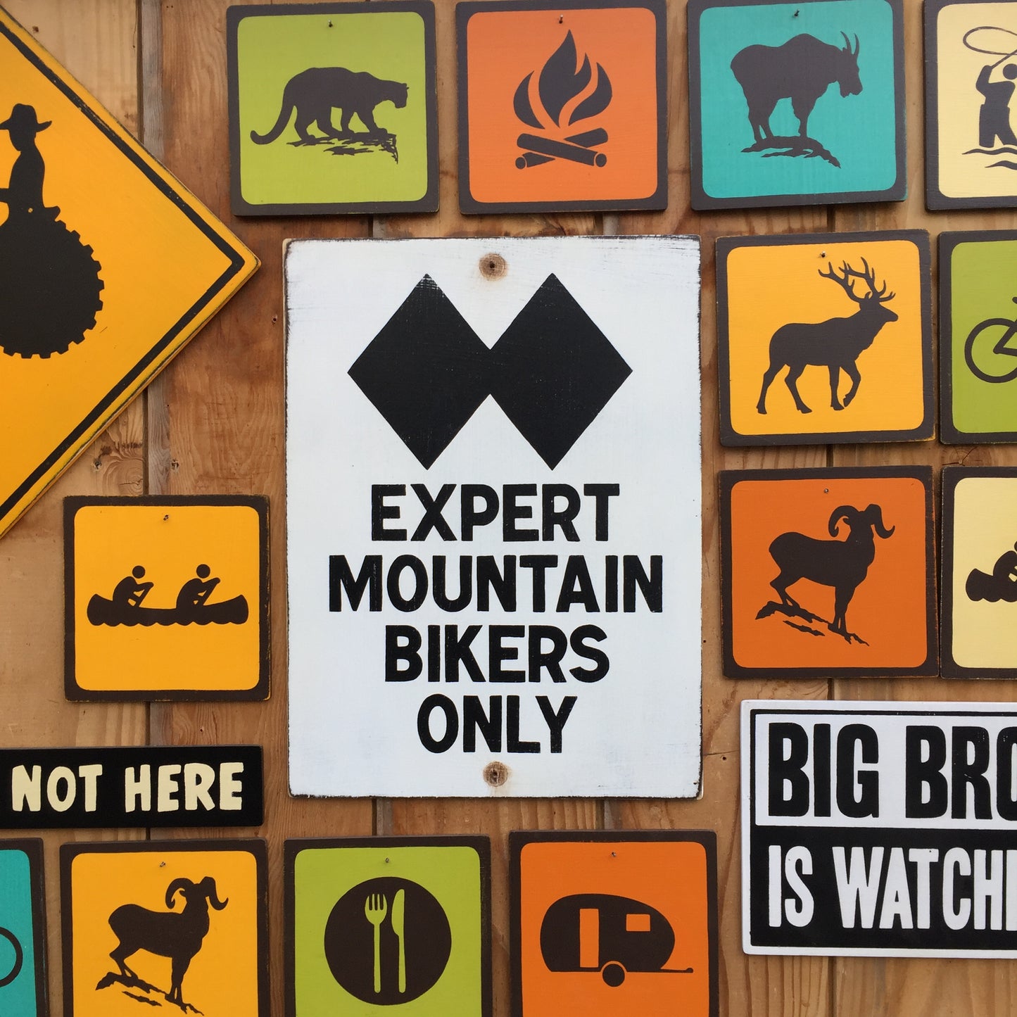 Expert Mountain Bikers Only Sign | Handmade Screen Printed | Trail Sign | Cycling | Outdoors | Bicycle | Bike Path