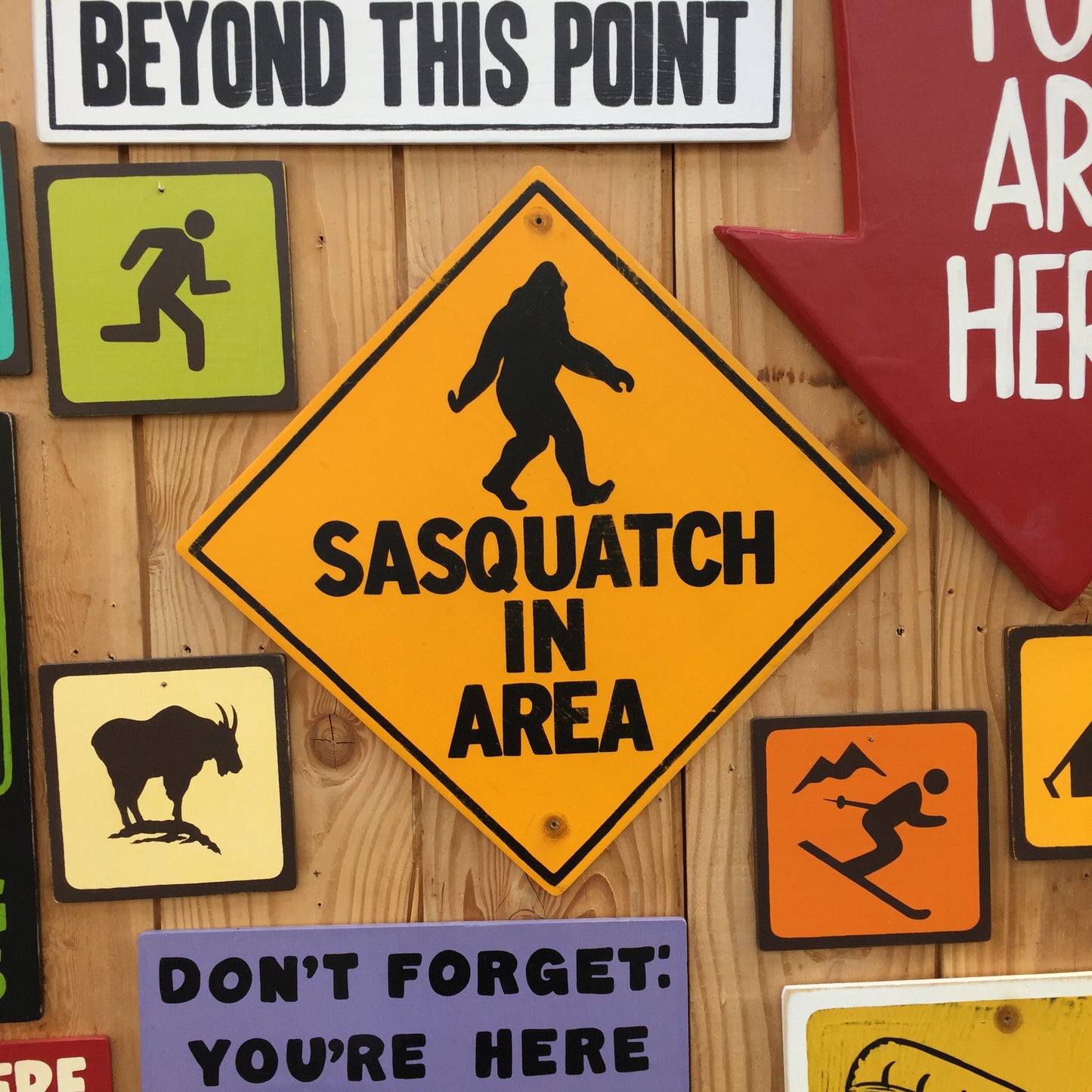 Sasquatch In Area Sign | Handmade Screen Printed | Funny Bigfoot Warning Sign | National Park | State Park | Provincial Park