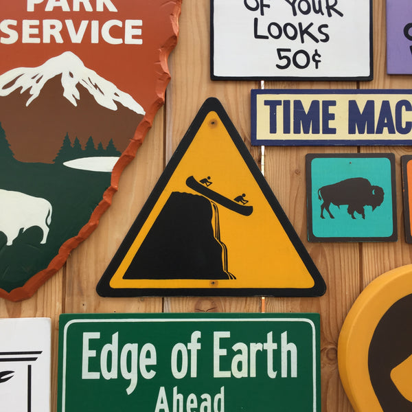 Canoe Waterfall Warning Sign | Handmade Vintage | Canoeing Sign | River Sign | Waterfall Warning Sign | Water Sports | Kayak