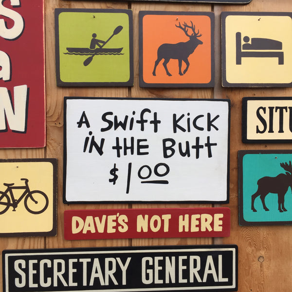 Calvin and Hobbes "A swift kick in the butt" Sign | Handmade Pop Culture  | Comic Strip | Bill Watterson | Cardboard Box Stand Sign