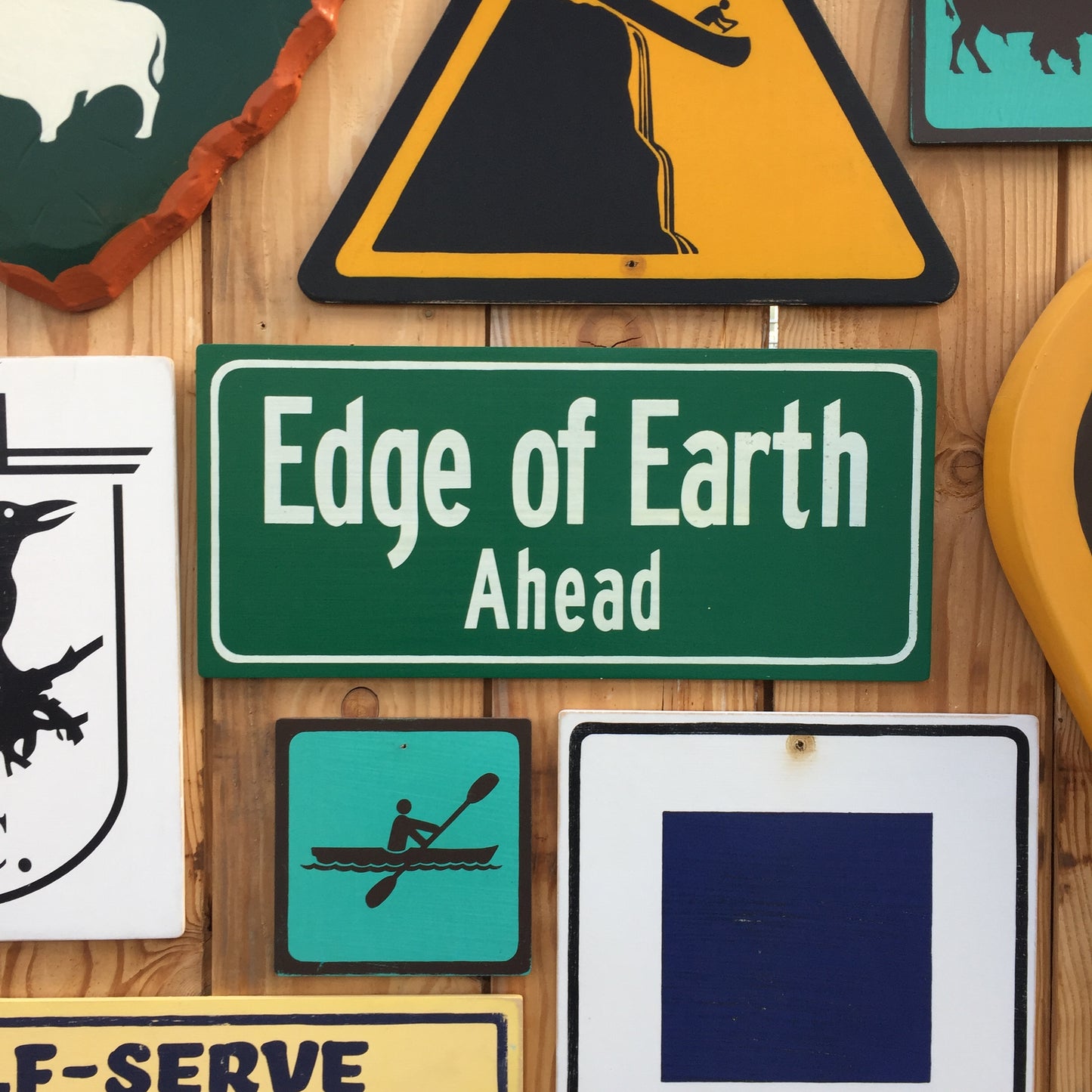 Edge Of Earth Ahead Highway Road Sign | Handmade Screen Printed | Funny Sign | Conspiracy Theory