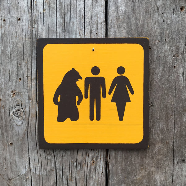 Park Camping Icon Sign "Man Woman Bear" | Handmade Vintage | Campground Sign | National Park | State Park | Provincial Park | Outdoors