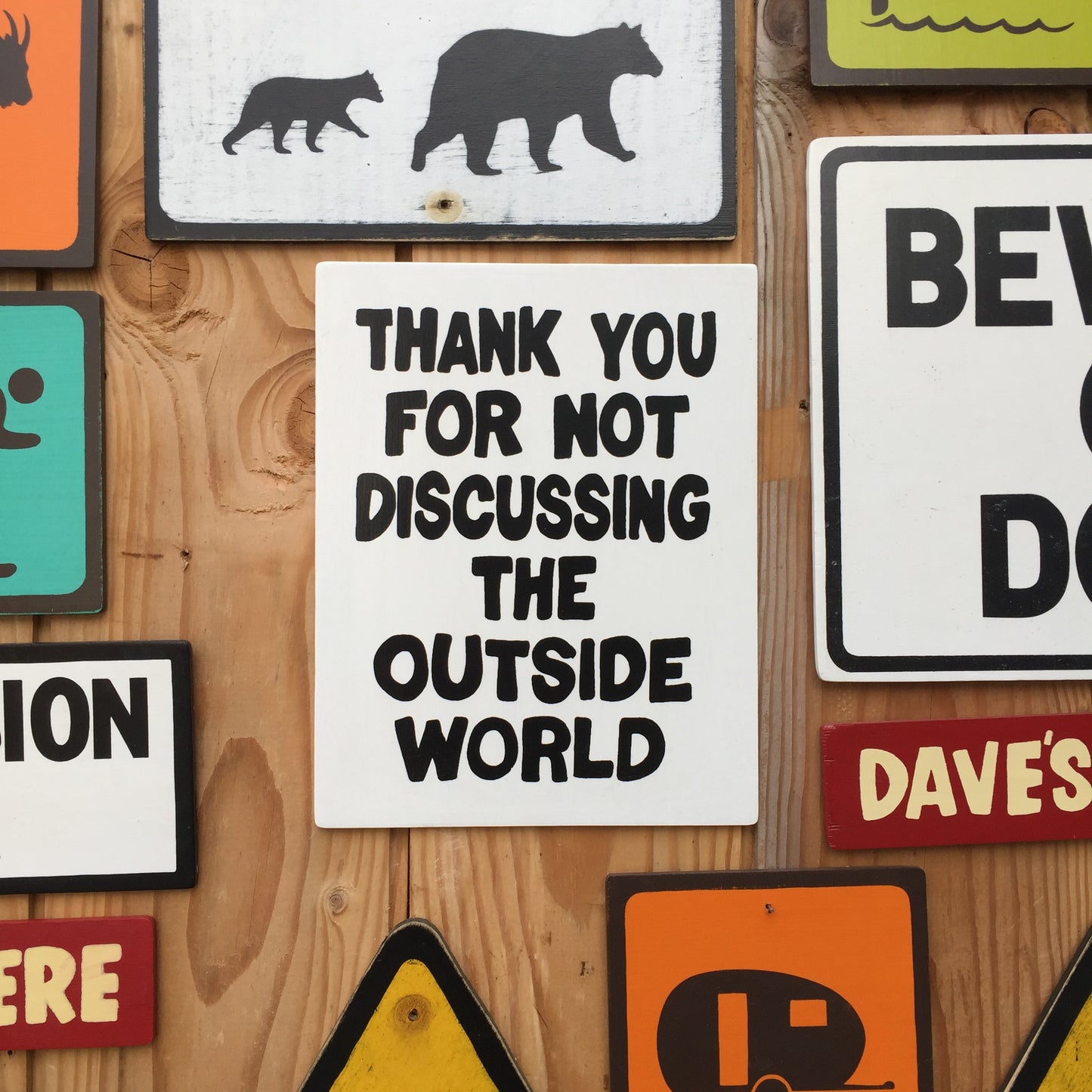 Thank You For Not Discussing The Outside World Sign | Handmade | Funny Entrance Sign | The Simpsons | Pop Culture | Comic Book Store